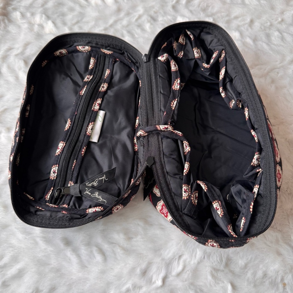 Vera Bradley Black Red Quilted Oval Travel Cosmetic Bag Retired Print - Picture 6 of 7